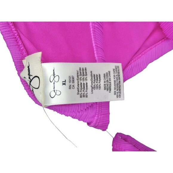 NWT Jessica Simpson 2 Piece Swimsuit Bikini XL Pink Fuschia Ribbed High Waist - Picture 5 of 8